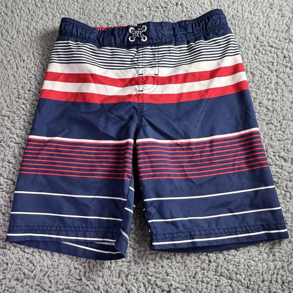 Ocean Pacific Swim Trunks Boys Small 6/7  Swimsuit Board Shorts‎ Red White Blue
